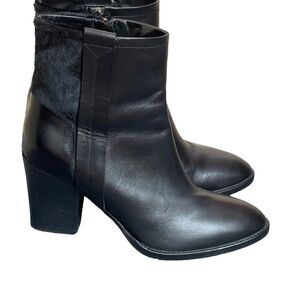 Aquatalia black leather Italian boots size 10 decorated with faux fur